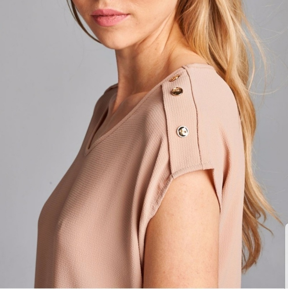 Tan Shoulder Detail Blouse - Picture 1 of 6